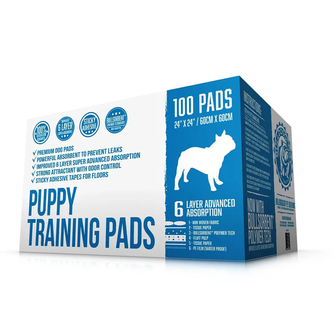 Bulldoglogy Premium Carbon Black Puppy Pee Pads with Adhesive Sticky Tape 6 Layers with Extra Quick Dry Bullsorbent Polymer Large Housebreaking Dog Training Wee Pads 24x24 
