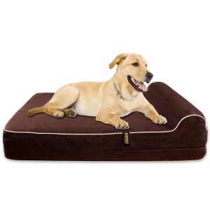 KOPEKS Orthopedic Memory Foam Dog Bed With Pillow and Waterproof Liner & Anti-Slip Bottom - JUMBO XL Size - Brown