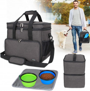 Teamoy Double Layer Dog Travel Bag with 2 Silicone Collapsible Bowls