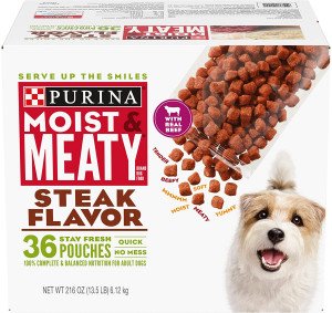 Purina Moist & Meaty Wet Dog Food, Steak Flavor - 36 ct. Pouch